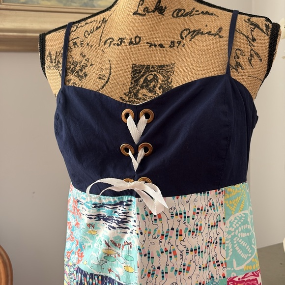 LILLY PULITZER Spring dress sundress navy blue white corset nautical L 10 12 - Picture 2 of 12